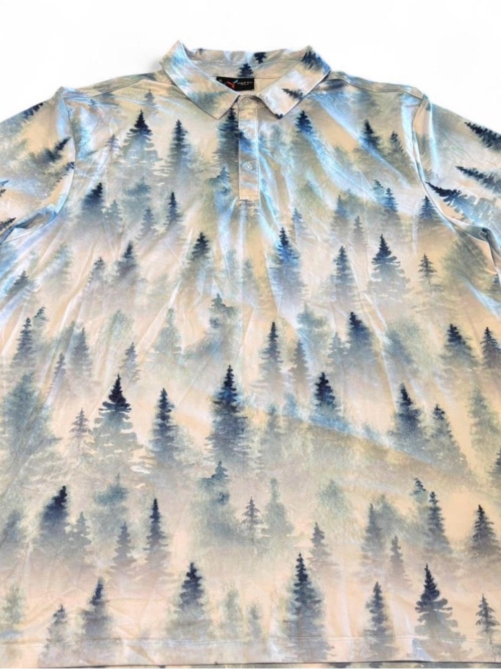 Men's Forest-Print Light Blue Polo Shirt